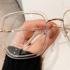 OVERSIZED SQUARE FRAME GLASSES-CLEAR AND GOLD